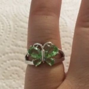 Peridot Cz Butterfly ring, 925 stamped, size 6